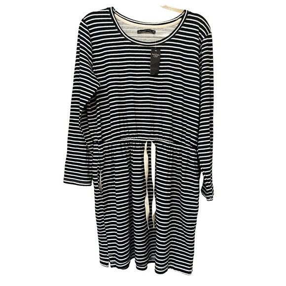 NWT Abercrombie & Fitch Blue White Striped Pull Tie Belted Dress sz XL Petite - Picture 1 of 13